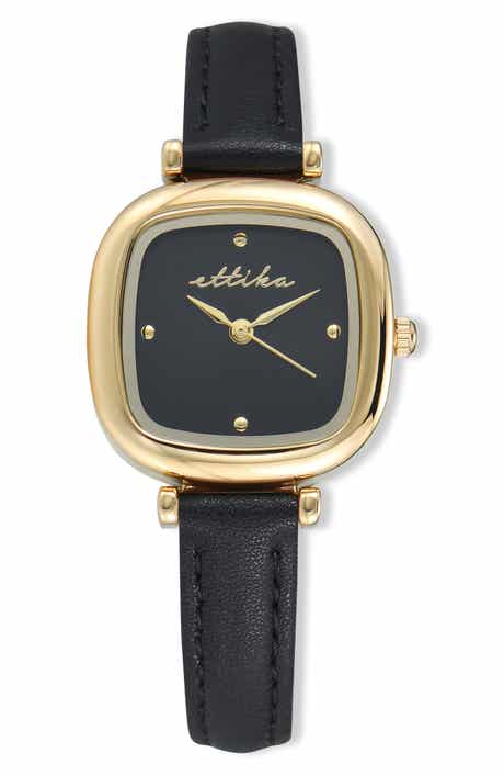 Ettika Rounded Quartz Leather Strap Watch, 26mm