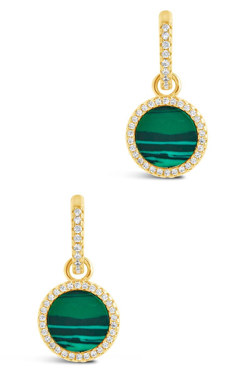 Sterling Forever 14K Yellow Gold Plated Malachite CZ Halo Drop Earrings, Alternate, color, 