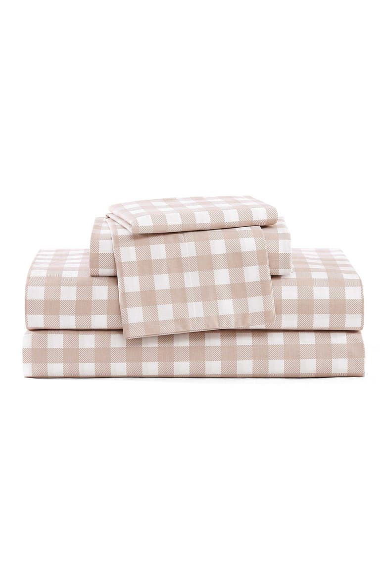 Cottage Check 200 Thread Count Cotton Percale Sheet Set, Main, color, LIGHT BEIGE