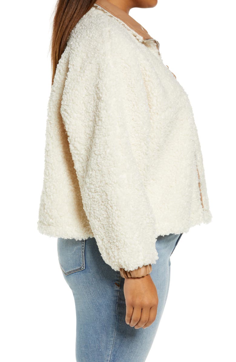 BLANKNYC Faux Shearling with Faux Leather Trim Bomber Jacket, Alternate, color, Silver Lining Cream