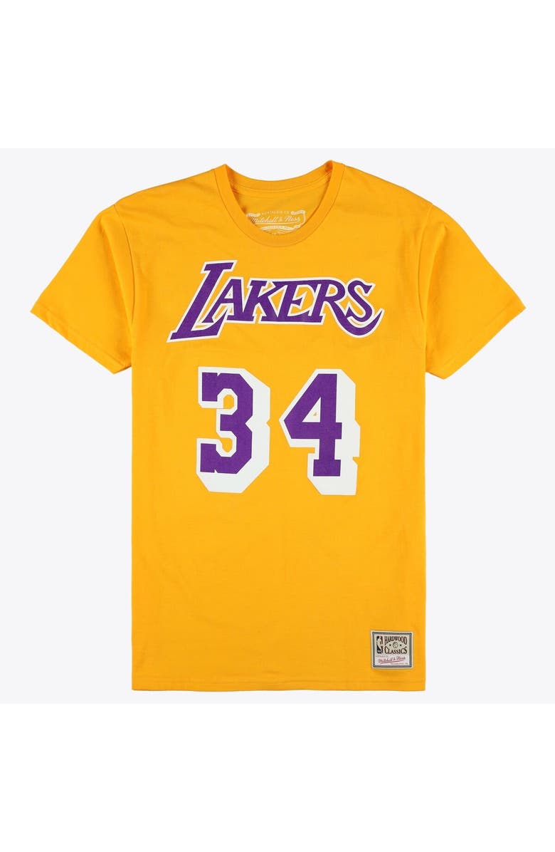 Mitchell & Ness Unisex Mitchell & Ness Shaquille O'Neal Gold Los Angeles Lakers Hardwood Classics Name & Number T-Shirt, Main, color, Gold