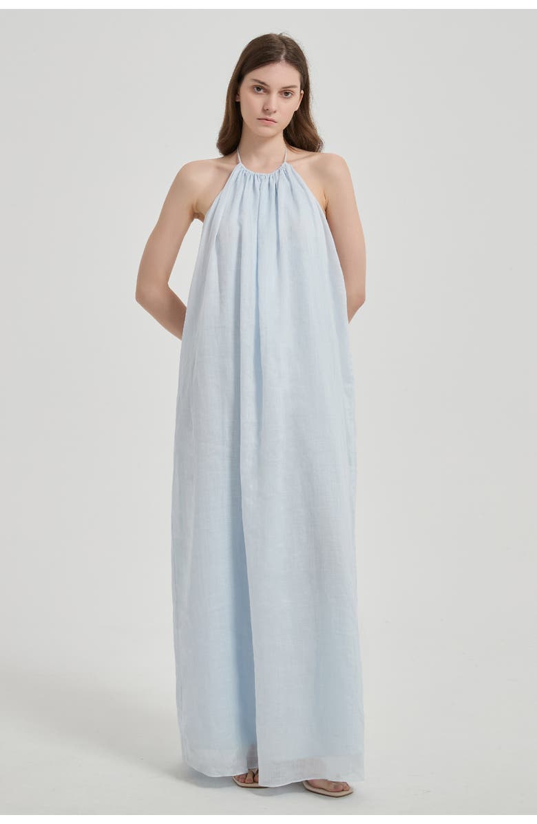 nuaje nuaje Elia Halter Ramie Maxi Dress, Main, color, Baby Blue