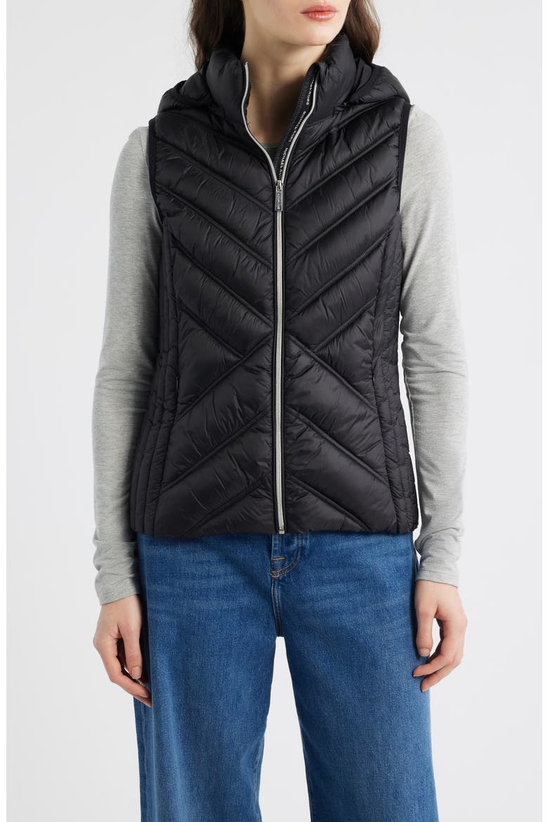 Hooded Puffer Vest, Main, color, BLACK