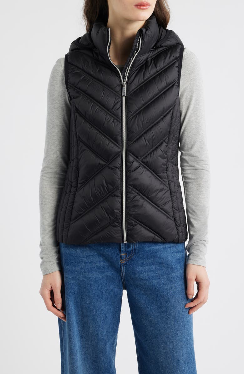 Michael Kors Hooded Puffer Vest, Main, color, Black