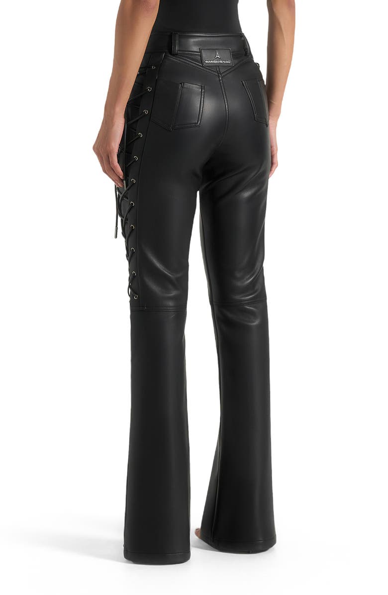 Manière De Voir Ambre Leather Lace Up Flared Trousers, Alternate, color, Black