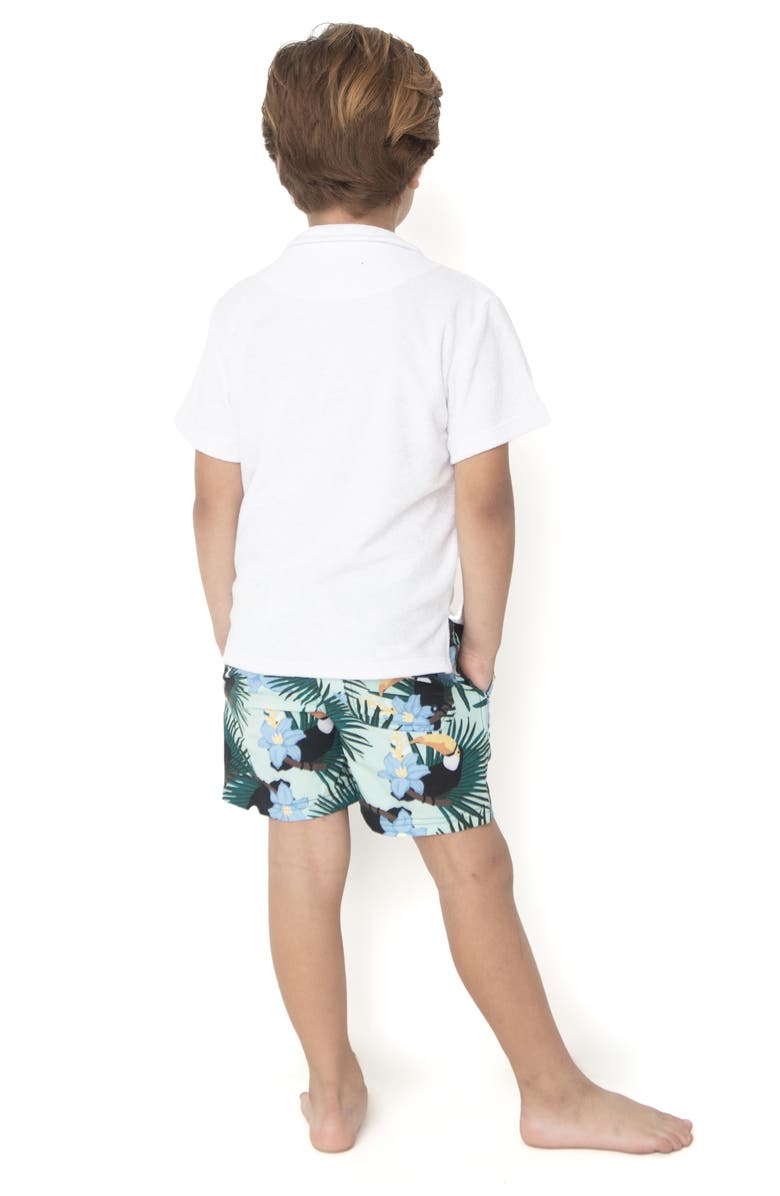 Shade Critters Kids' Toucan Print UPF 50+ Swim Trunks, Alternate, color, Green Multi