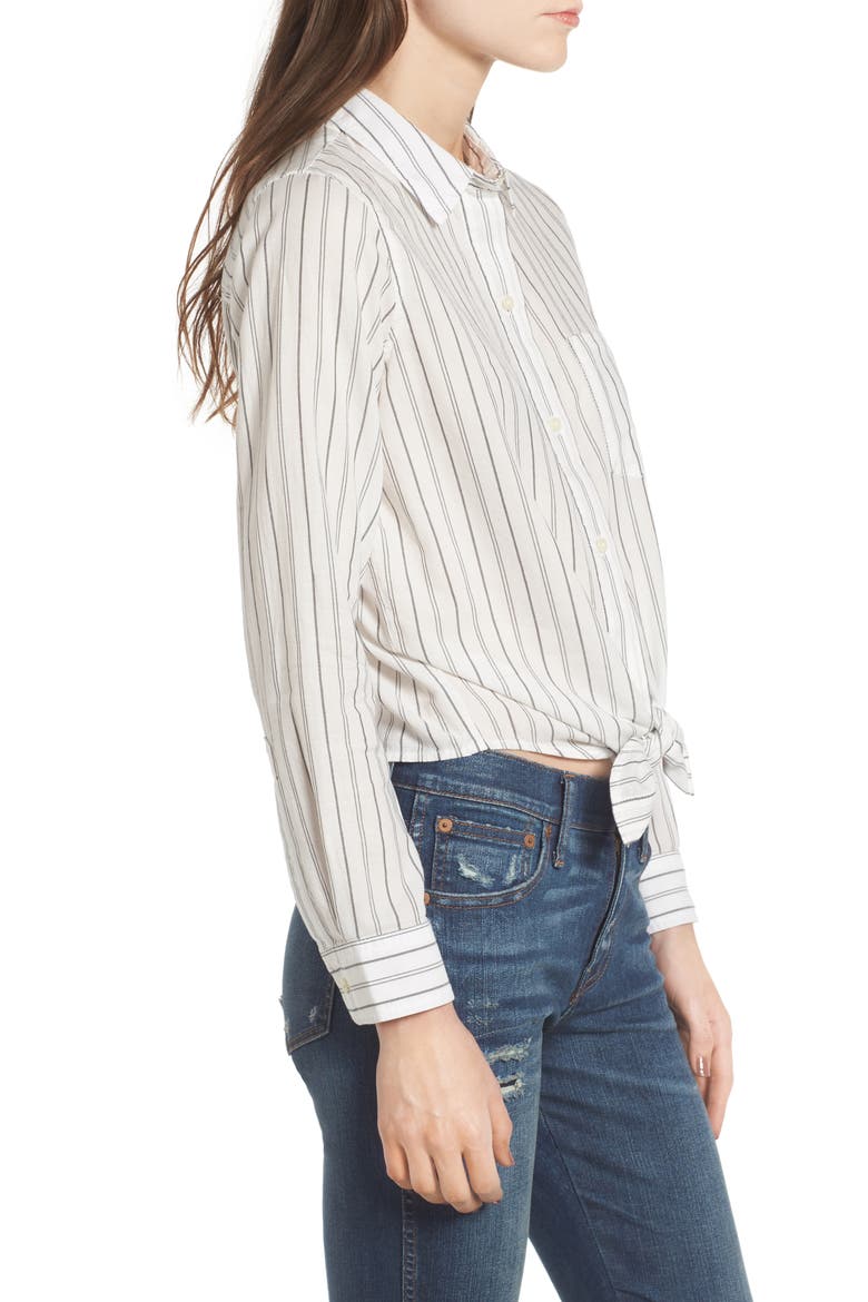 Stripe Tie Front Cotton Shirt, Alternate, color, BLACK WHITE STRIPE