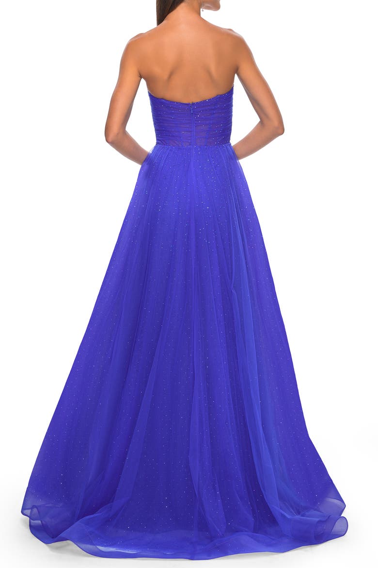Sweetheart Tulle and Rhinestone Prom Dress with Illusion Detail, Alternate, color, Electric Blue