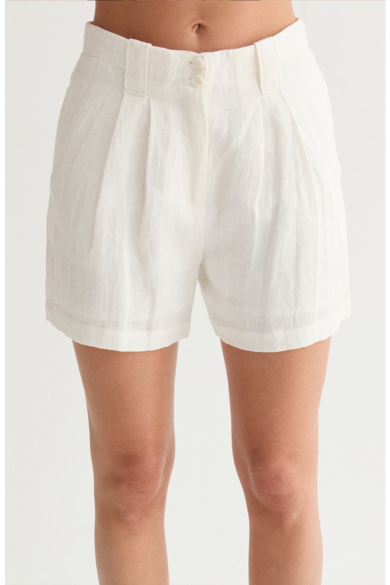 Pleated Linen Shorts, Main, color, White