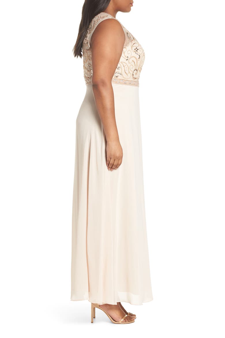 Sleeveless Beaded Gown, Alternate, color, CHAMPAGNE