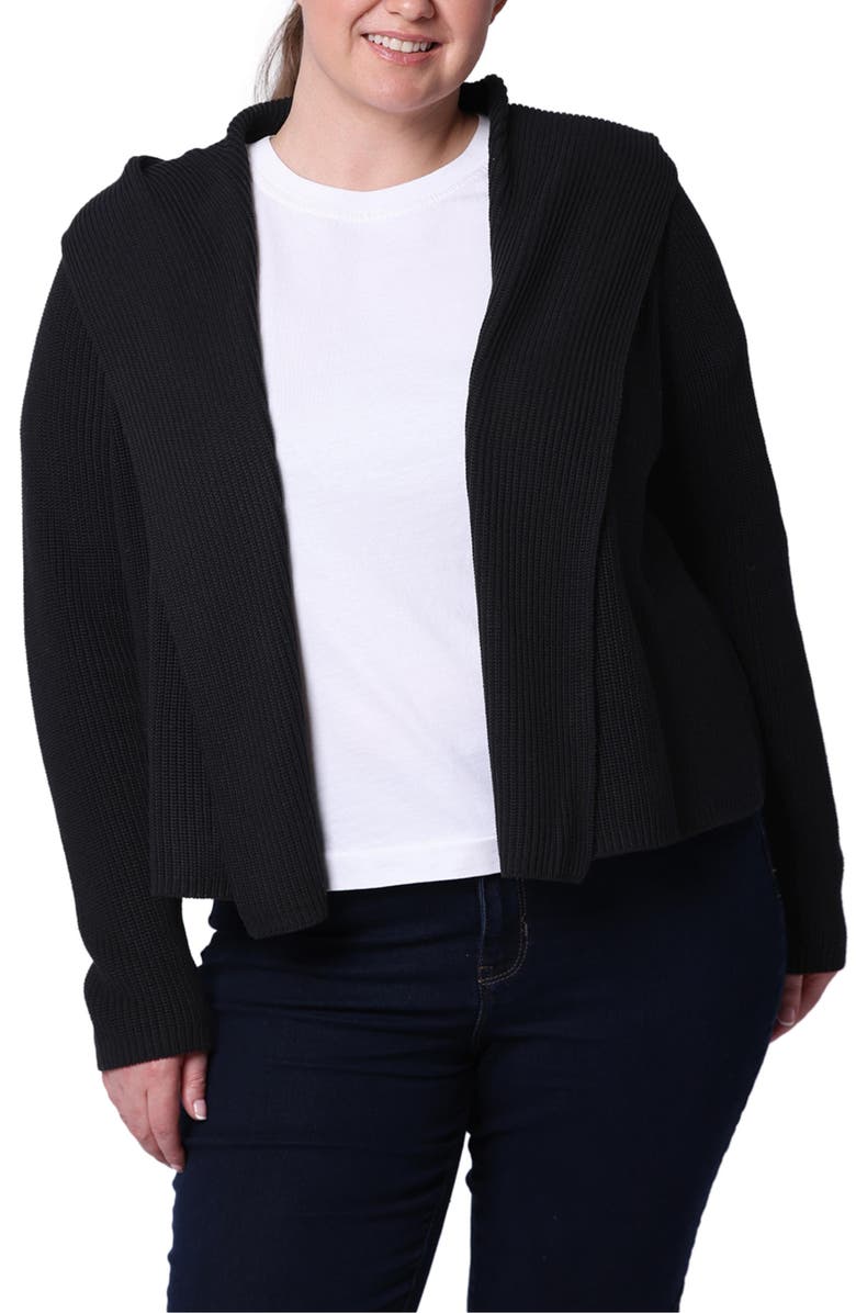 MINNIE ROSE Cotton & Cashmere Hooded Cardigan, Main, color, Black