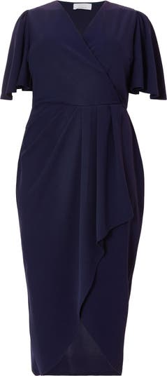 Plus Size Scuba Crepe Bardot Wrap Midi Dress