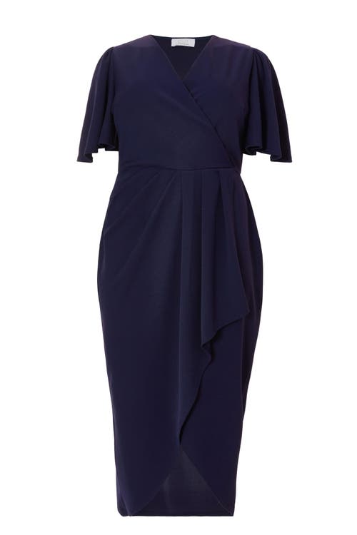 Quiz Plus Size Scuba Crepe Bardot Wrap Midi Dress In Black