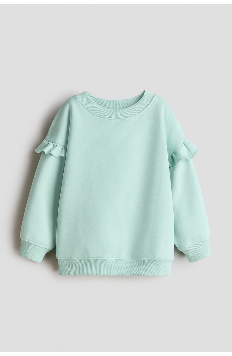 H&M Frilled Sweatshirt, Main, color, Mint Green
