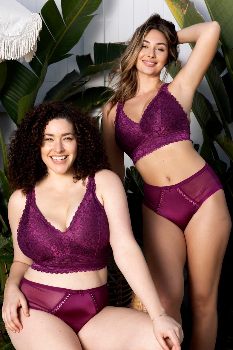 Adriana Wire-Free Lace Bralette, Alternate, color, Blackberry
