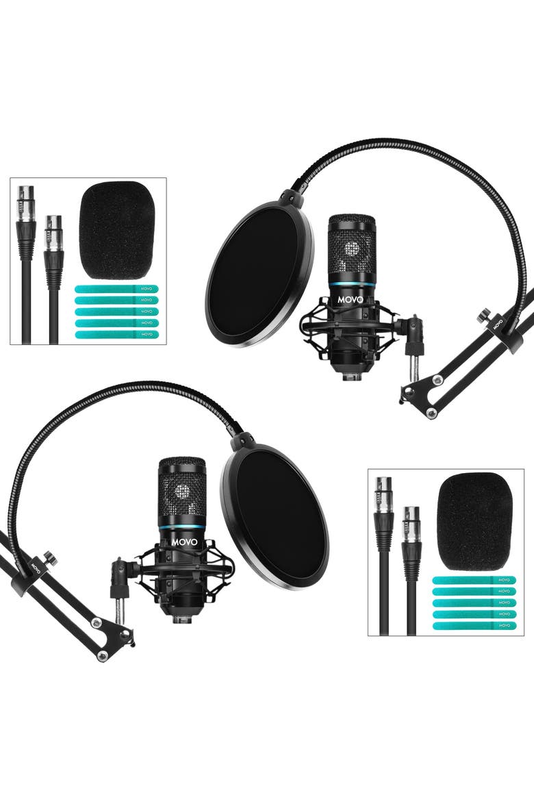 2-Pack Universal Cardioid Podcasting Microphone Bundle with Articulating Scissor Arm and Pop Filter, Main, color, Black
