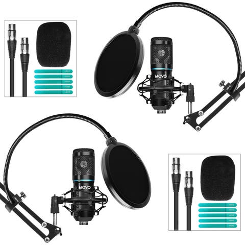 2-Pack Universal Cardioid Podcasting Microphone Bundle with Articulating Scissor Arm and Pop Filter