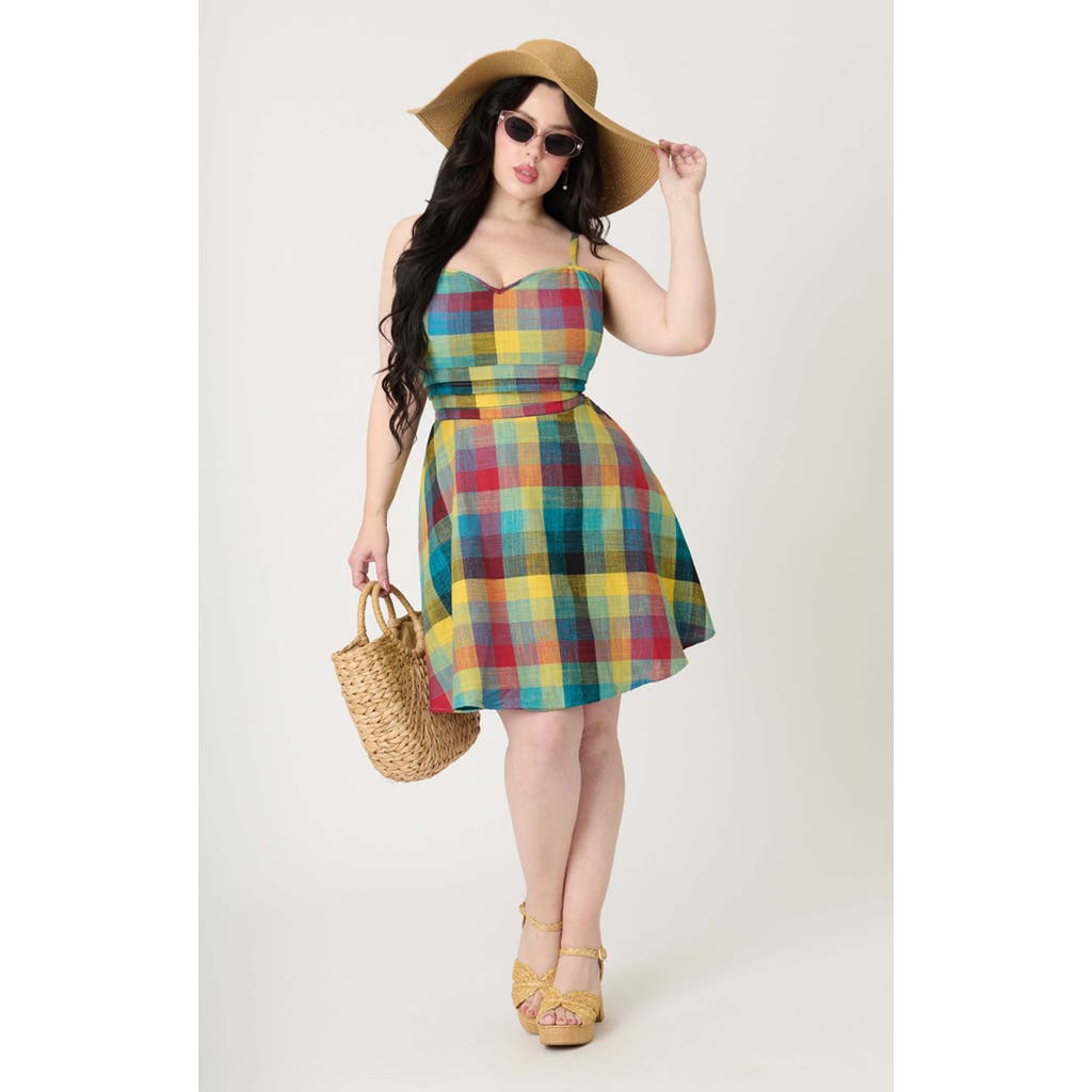 Unique Vintage Plus Size 1950s Sleeveless Cotton Flare Dress In Multi