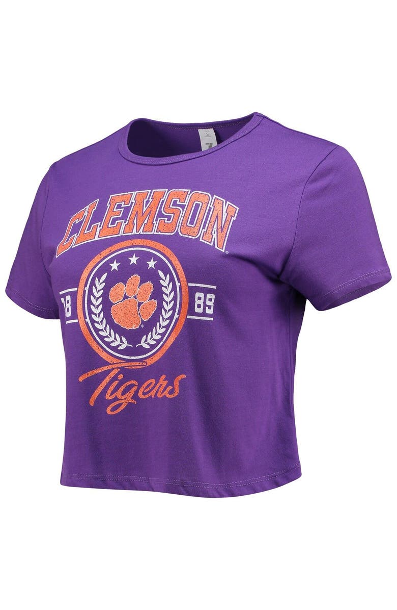ZOOZATZ Women's ZooZatz Purple Clemson Tigers Core Laurels Cropped T-Shirt, Alternate, color, Purple