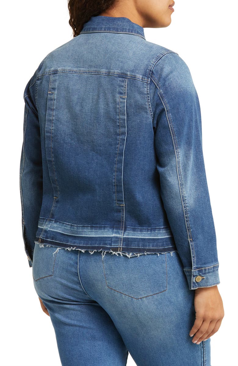 Wit & Wisdom Release Hem Denim Trucker Jacket, Alternate, color, Mid Blue Vintage