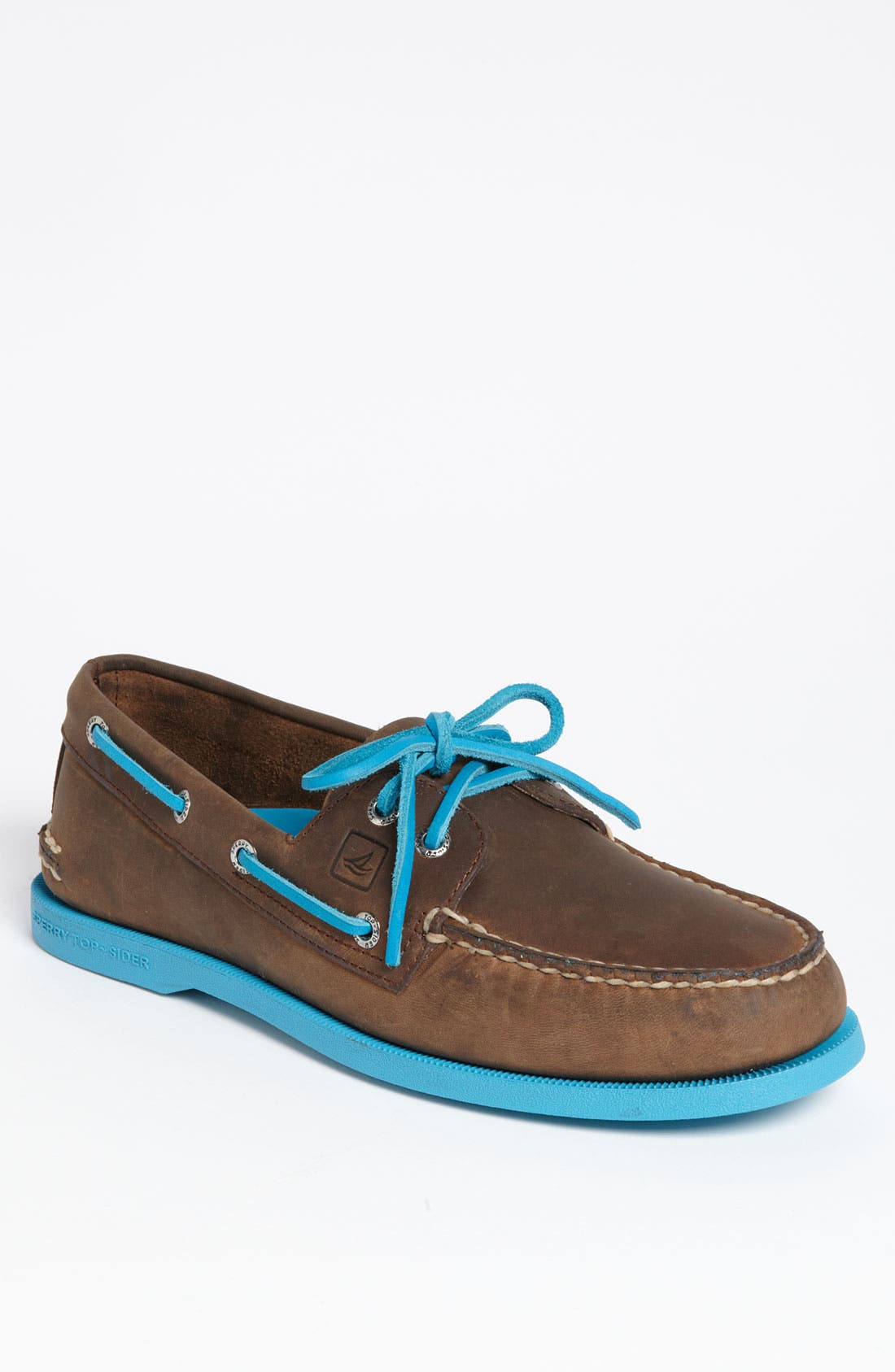 Sperry Top-Sider® 'Authentic Original 2-Eye' Boat Shoe, Main, color, DARK BROWN/ NEON BLUE