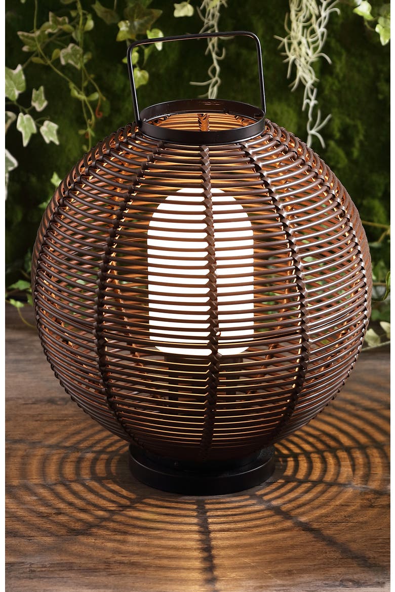 Jigu 22" Outdoor Woven Globe Asian LED Lantern, Coffee, Alternate, color, Coffee