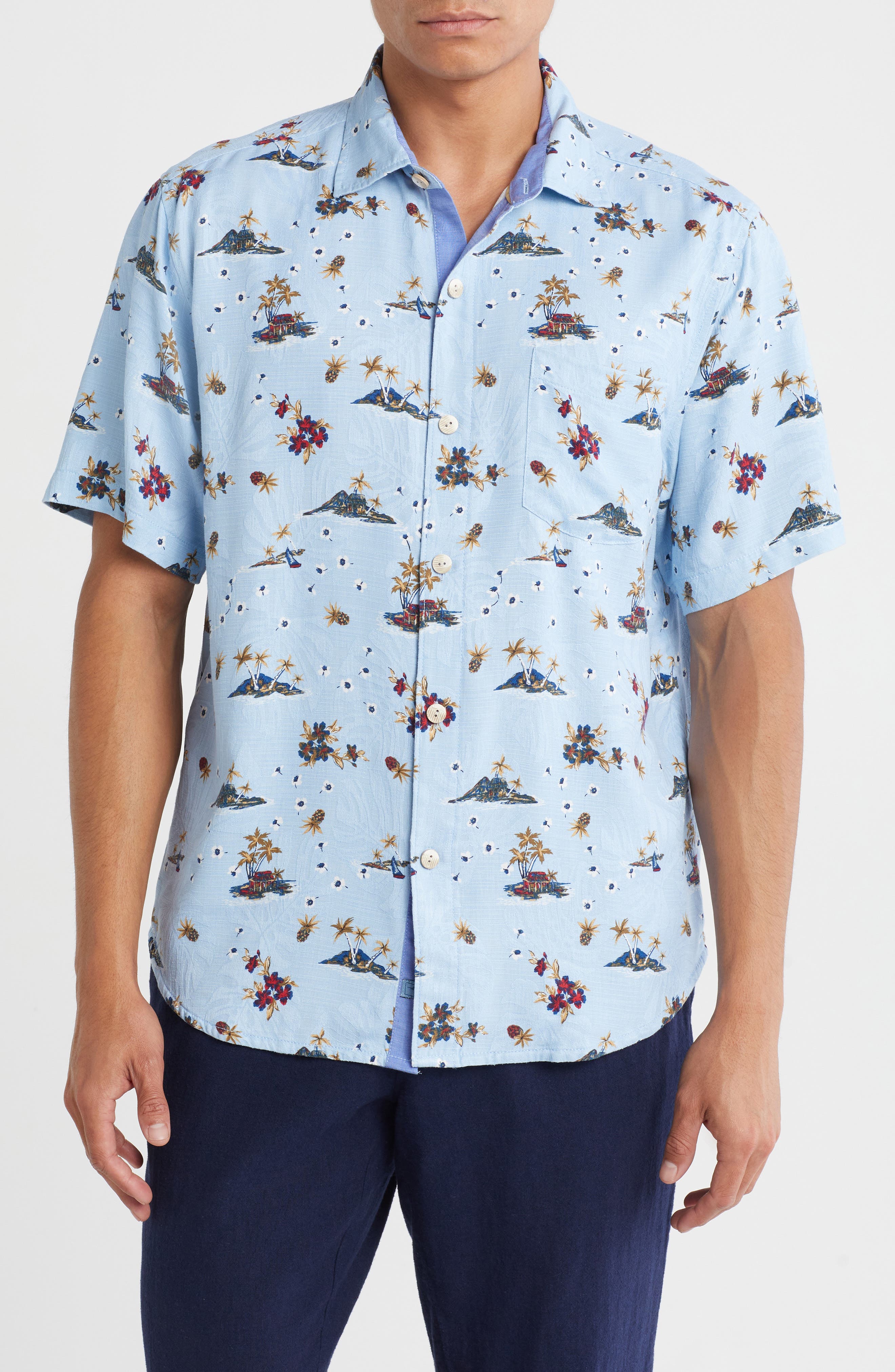 Tommy Bahama Atlantica Print Short Sleeve Silk Button-Up Shirt