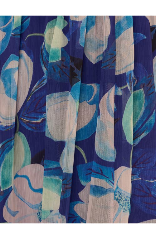 Adrianna Papell Floral Crinkle Chiffon Gown In Blue Multi
