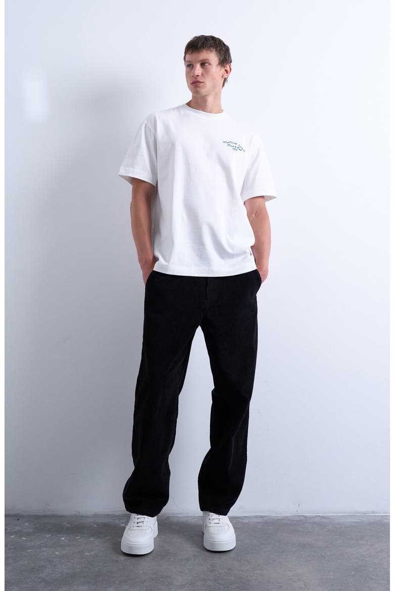 Flat Front Tapered Cotton Corduroy Pants, Main, color, BLACK
