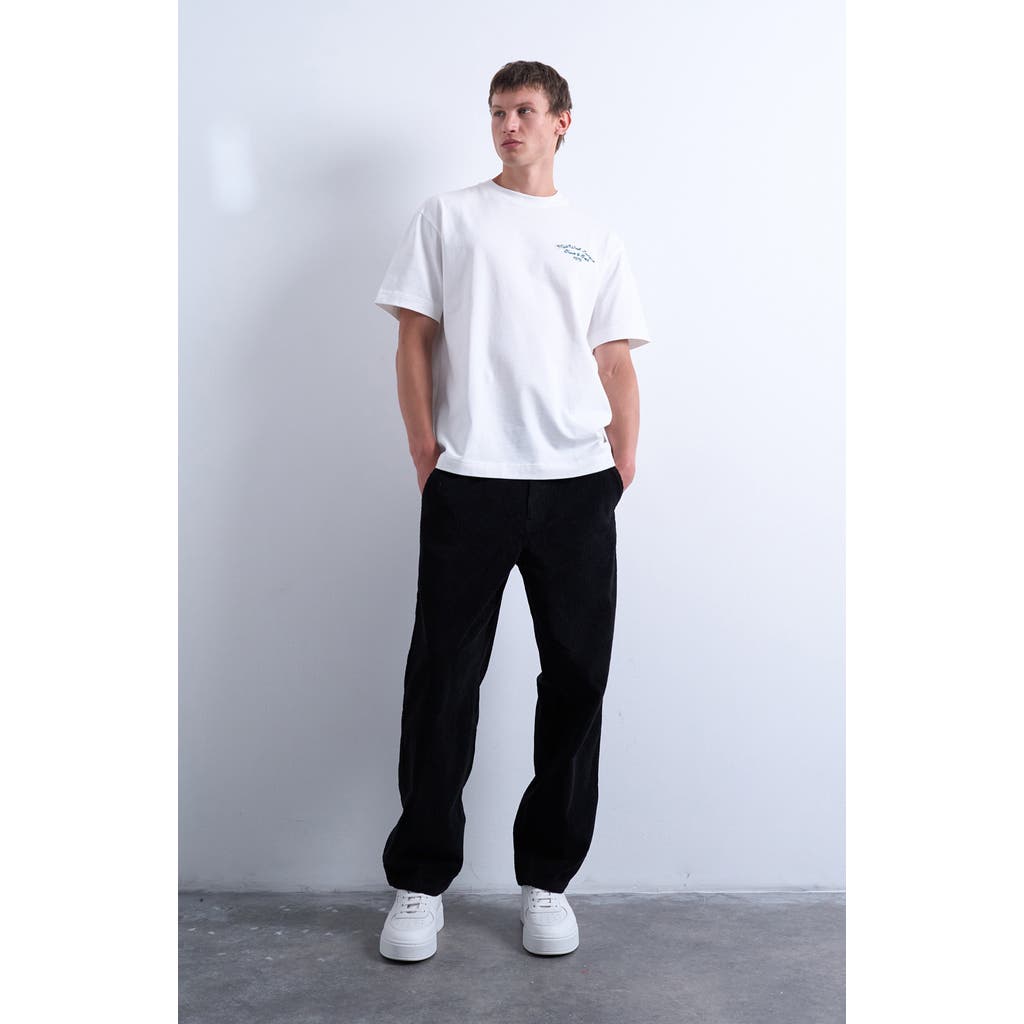 Topman Flat Front Tapered Cotton Corduroy Pants In Black