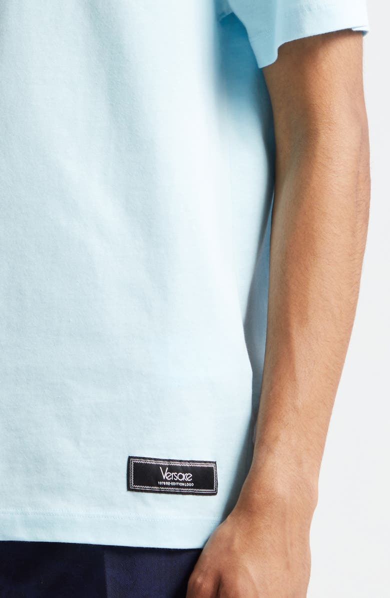 Versace 1978 Re-Edition Logo Embroidered Cotton Jersey T-Shirt, Alternate, color, Pale Blue