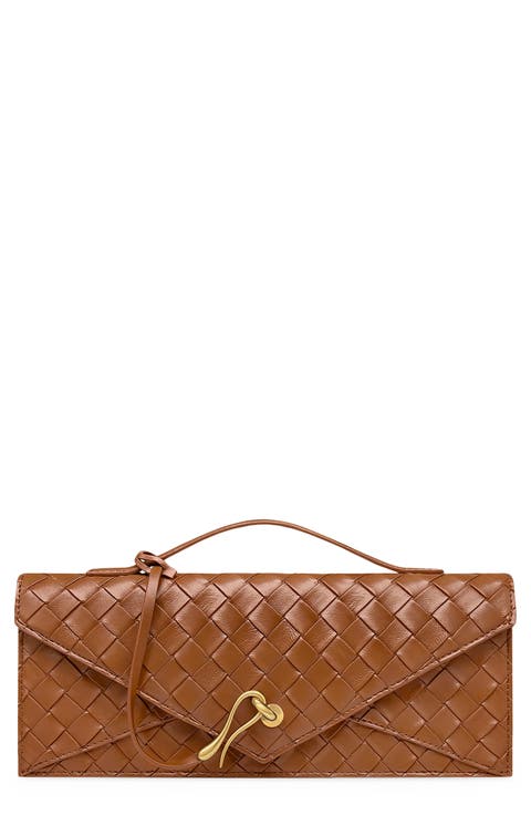 Celeste Woven Faux Leather Envelope Top Handle Bag