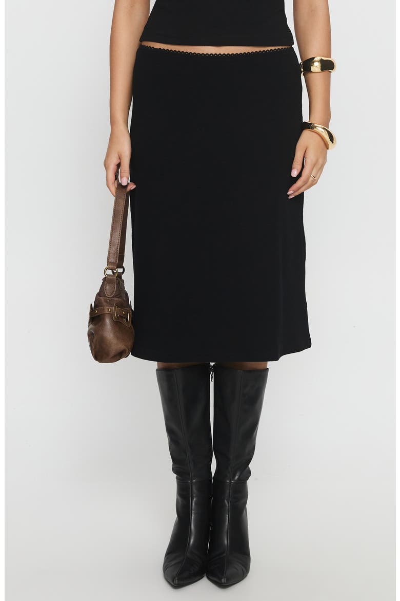 Baseline Stretch Recycled Cotton Rib Midi Skirt, Main, color, BLACK