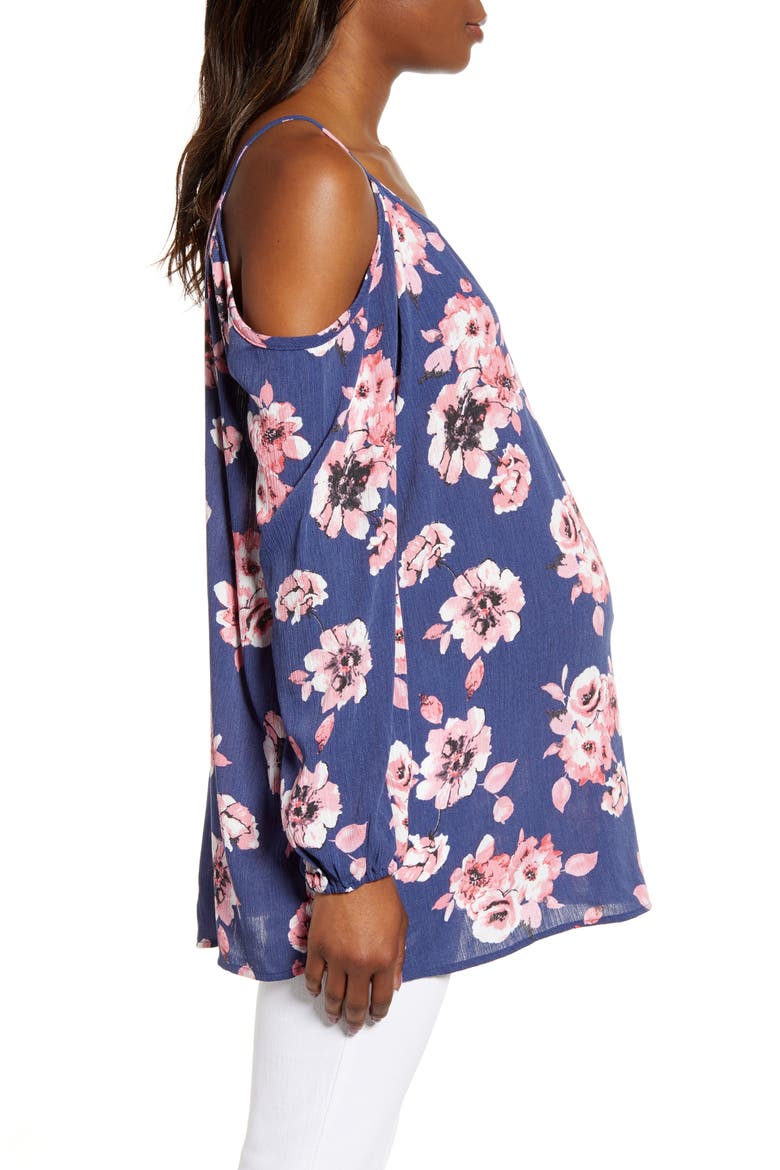 Floral Cold Shoulder Maternity Top, Alternate, color, NAVY BLOOMS