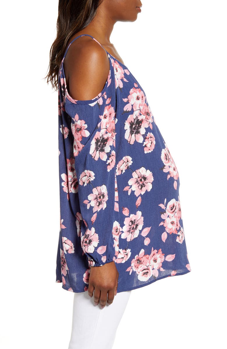 Fourteenth Place Floral Cold Shoulder Maternity Top, Alternate, color, 