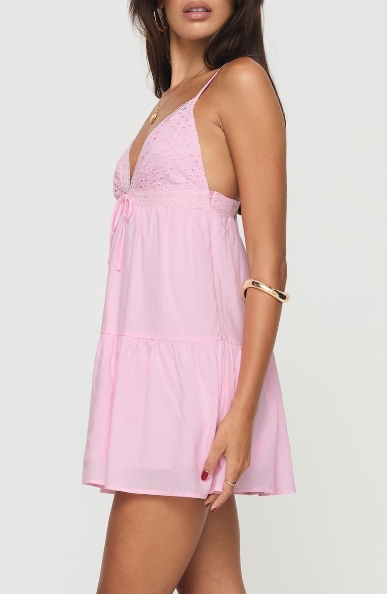 Princess Polly Nicoletta Eyelet Embroidered Babydoll Minidress, Alternate, color, Light/ Pastel Pink