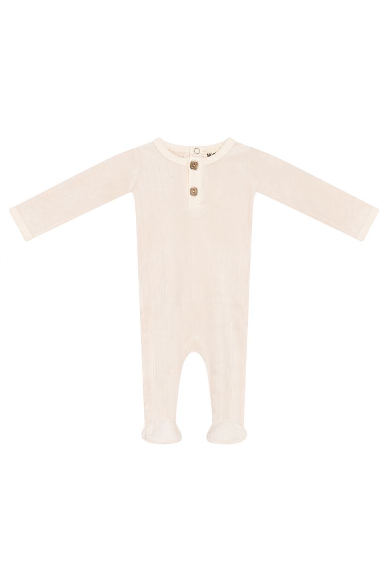 Back Snap Ribbed Velour Stretchie, Main, color, Off White