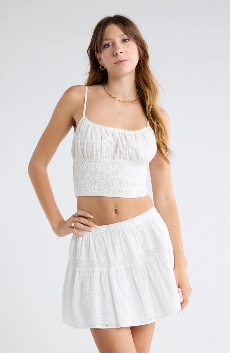 Abound Smocked Cotton Camisole, Main, color, White Blanc