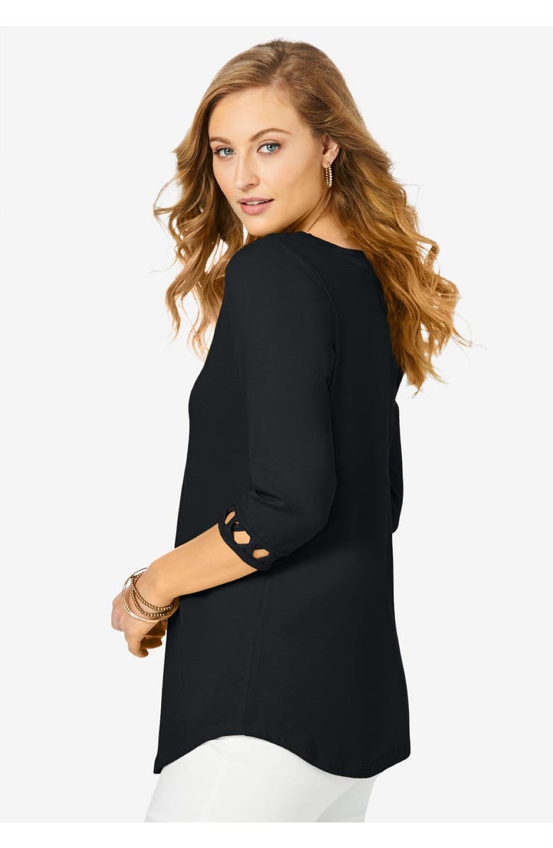 Jessica London Stretch Cotton Lattice Boatneck Tunic, Alternate, color, Black