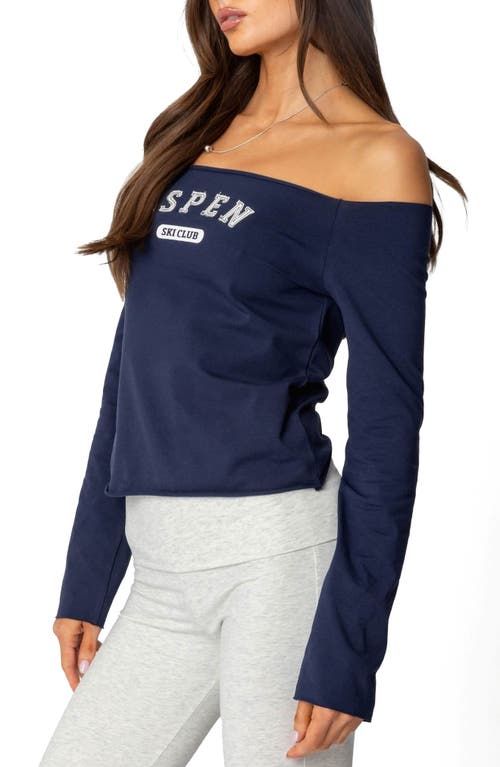 Edikted Ski Club Off The Shoulder Top In Navy