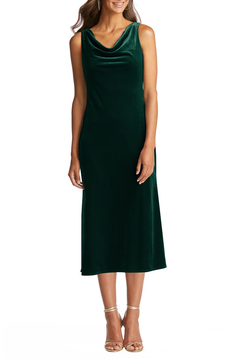 Velvet Midi Cocktail Dress, Main, color, EVERGREEN