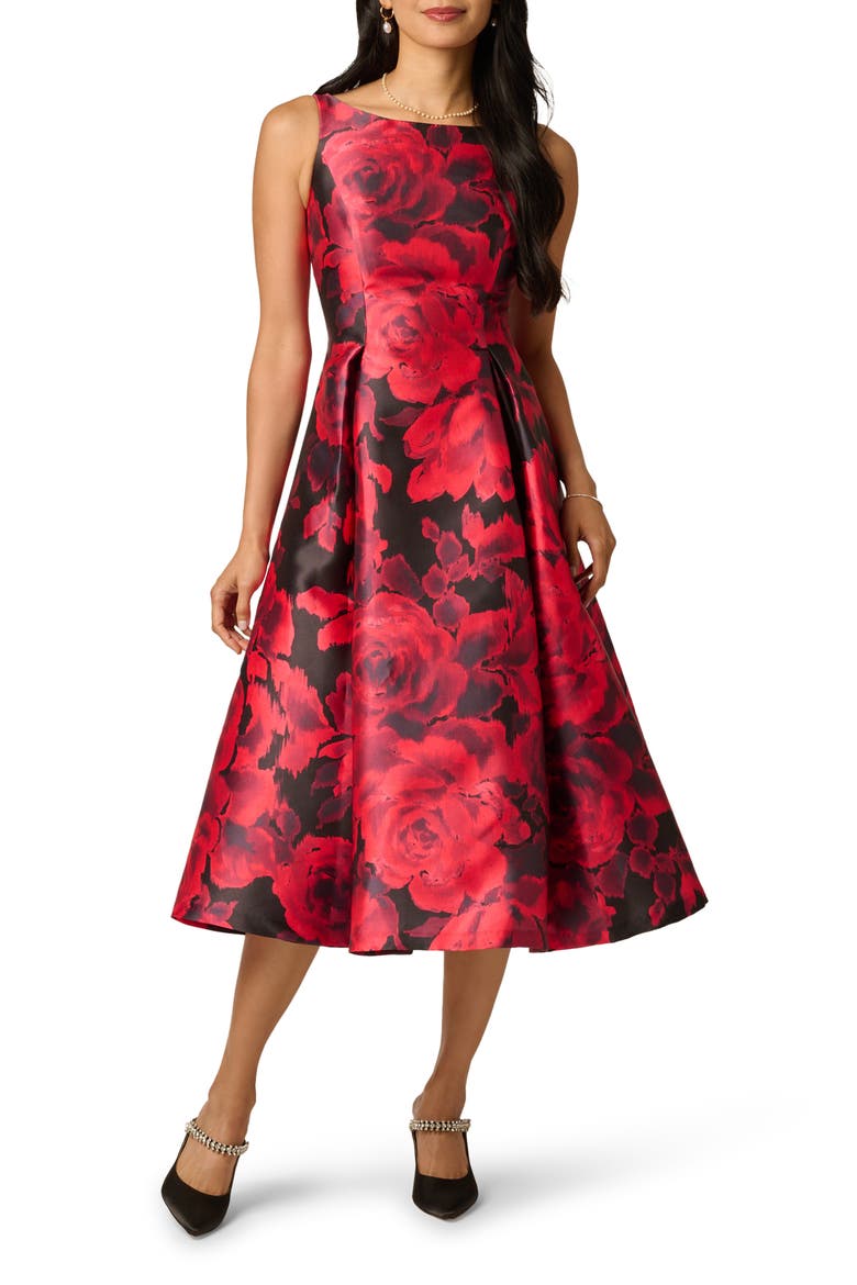 Floral Print Sleeveless Cocktail Dress, Main, color, RED BLACK MULTI