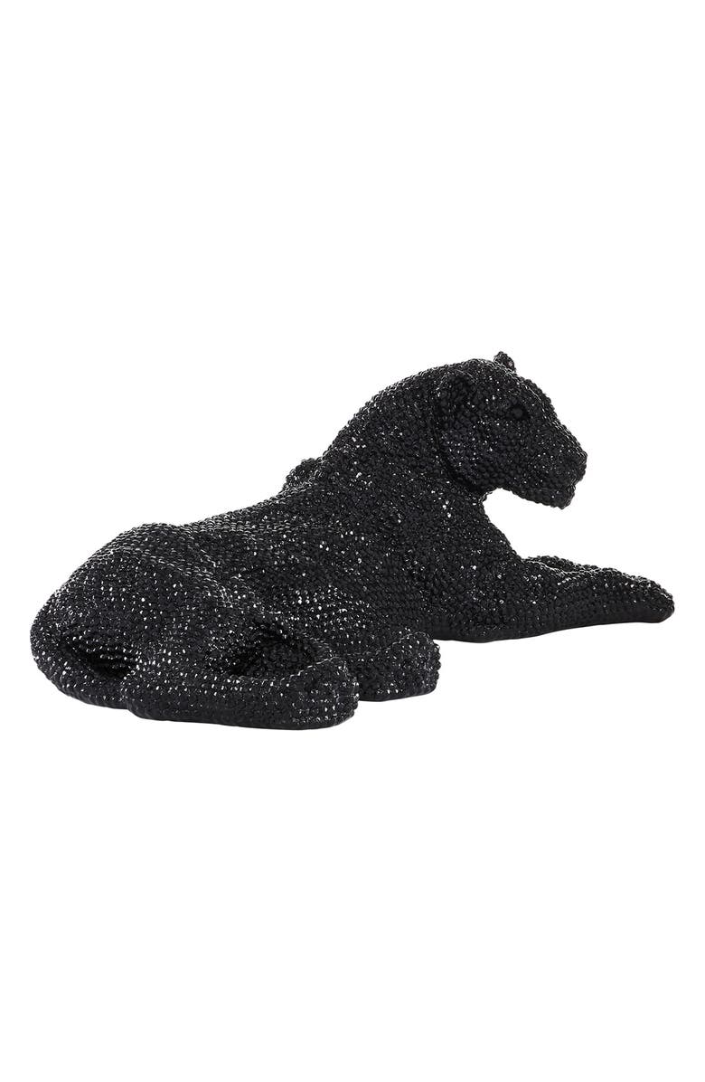 VIVIAN LUNE HOME Black Polystone Glam Leopard Sculpture with Carved Faceted Crystal Exterior, Alternate, color, 