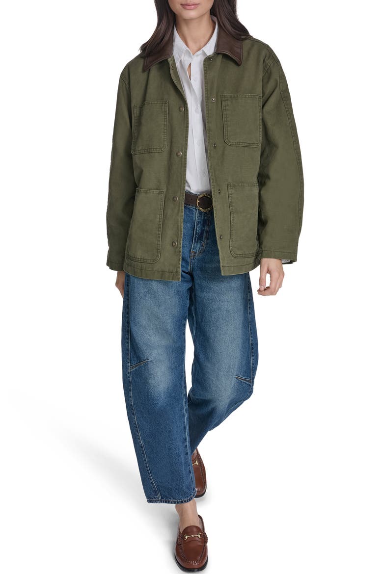 Contrast Collar Field Jacket, Alternate, color, OLIVE