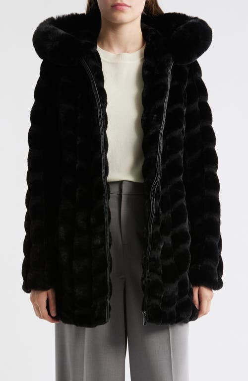 Via Spiga Grooved Faux Fur Hooded Coat In Black