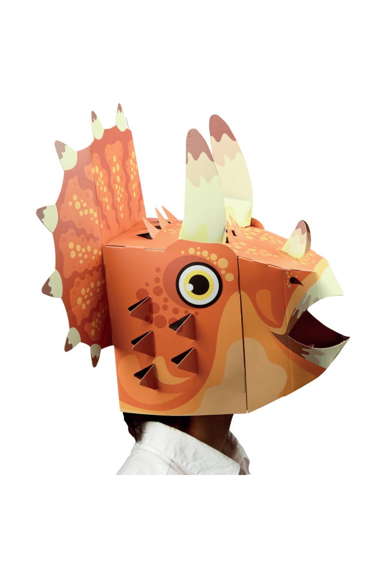 3D Triceratops Mask Craft for Kids (2 Pack), Easy Diy Activity for Creative Play & Dress-Up Fun, Alternate, color, Orange
