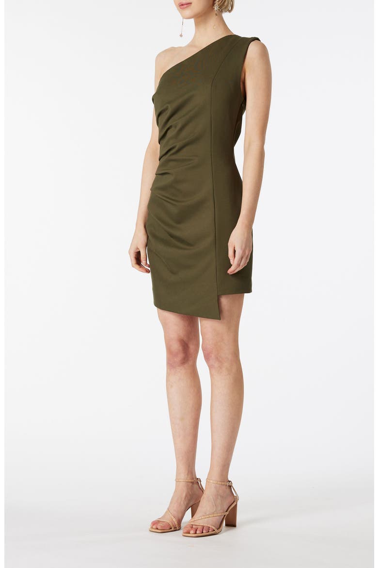 Nada Asymmetric Hem One-Shoulder Dress, Alternate, color, OLIVE