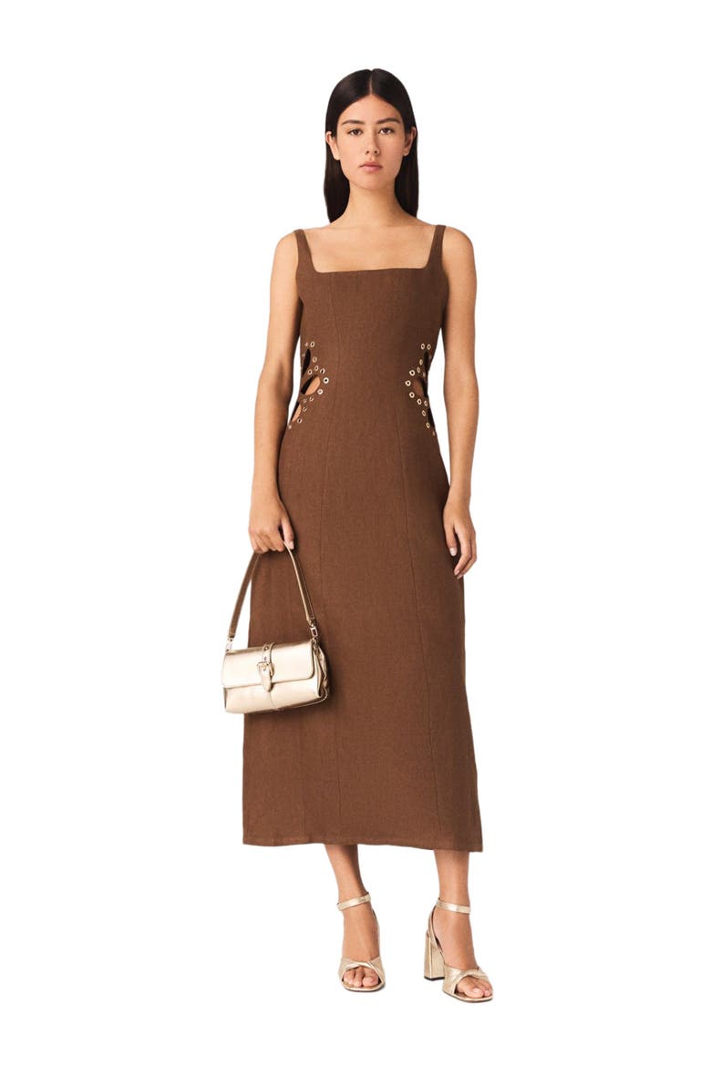 Linen blend maxi dress, Main, color, Brown