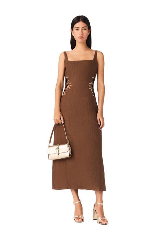 maje Linen blend maxi dress in Brown at Nordstrom, Size 42