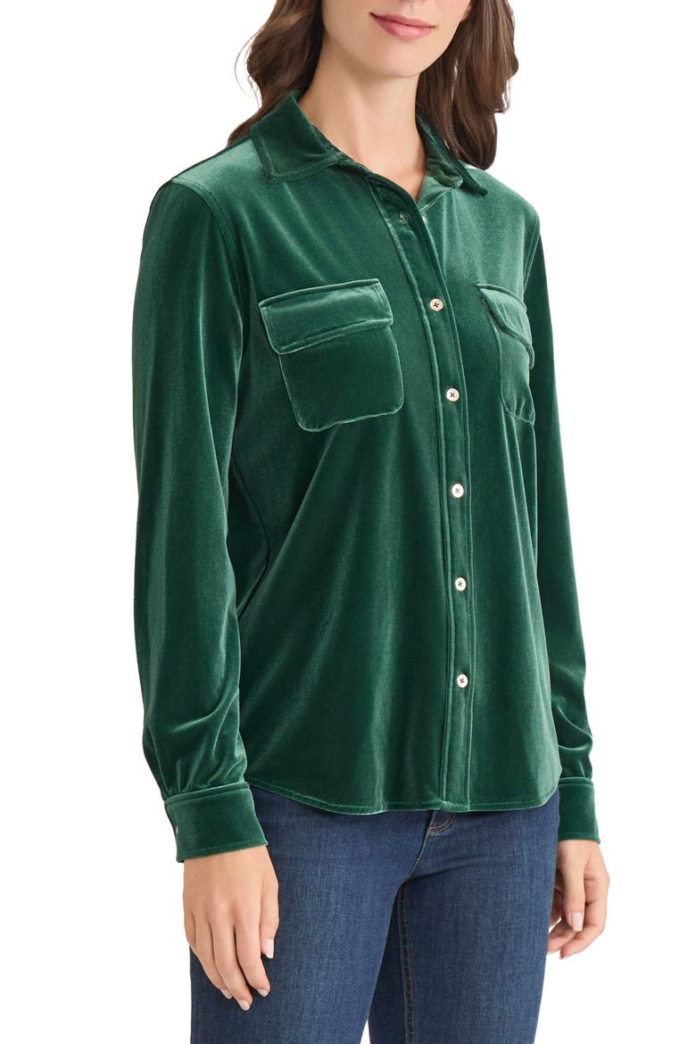 Velour Button-Up Utility Shirt, Alternate, color, DARK FOREST GREEN